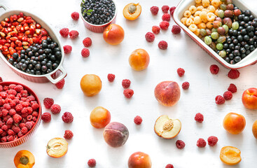 Composition with a variety of fresh berries and fruits