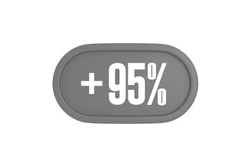 Fototapeta premium 95 Percent increase 3d sign in grey color isolated on white background, 3d illustration.
