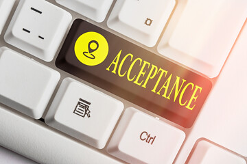 Writing note showing Acceptance. Business concept for when you agree to take something officially...