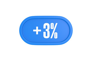 3 Percent increase 3d sign in light blue color isolated on white background, 3d illustration.