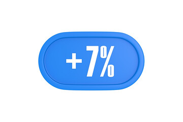 7 Percent increase 3d sign in light blue color isolated on white background, 3d illustration.