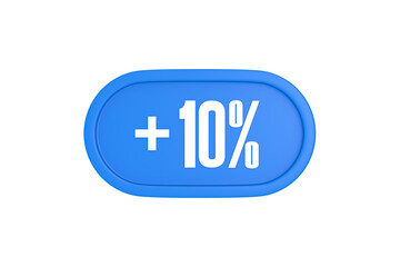 10 Percent increase 3d sign in light blue color isolated on white background, 3d illustration.