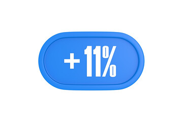 11 Percent increase 3d sign in light blue color isolated on white background, 3d illustration.