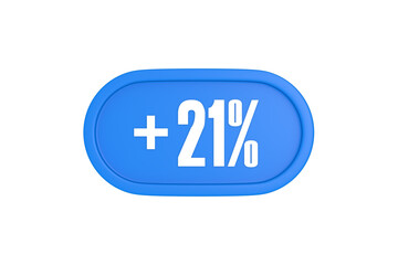 21 Percent increase 3d sign in light blue color isolated on white background, 3d illustration.