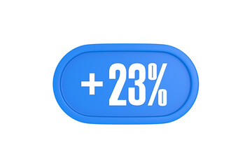 23 Percent increase 3d sign in light blue color isolated on white background, 3d illustration.