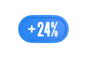 24 Percent increase 3d sign in light blue color isolated on white background, 3d illustration.