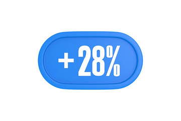 28 Percent increase 3d sign in light blue color isolated on white background, 3d illustration.