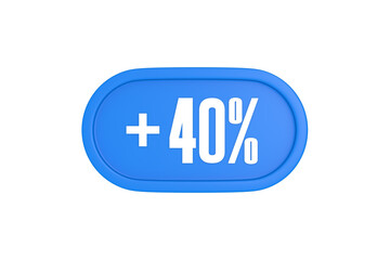 40 Percent increase 3d sign in light blue color isolated on white background, 3d illustration.
