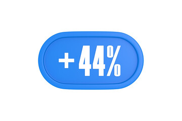 44 Percent increase 3d sign in light blue color isolated on white background, 3d illustration.
