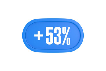 53 Percent increase 3d sign in light blue color isolated on white background, 3d illustration.
