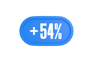 54 Percent increase 3d sign in light blue color isolated on white background, 3d illustration.