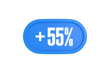 55 Percent increase 3d sign in light blue color isolated on white background, 3d illustration.