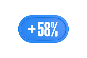 58 Percent increase 3d sign in light blue color isolated on white background, 3d illustration.