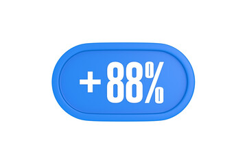 88 Percent increase 3d sign in light blue color isolated on white background, 3d illustration.