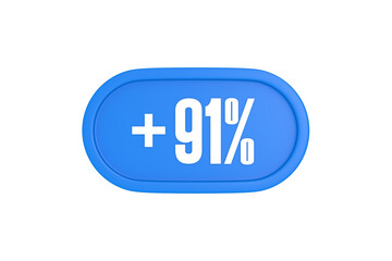 91 Percent increase 3d sign in light blue color isolated on white background, 3d illustration.