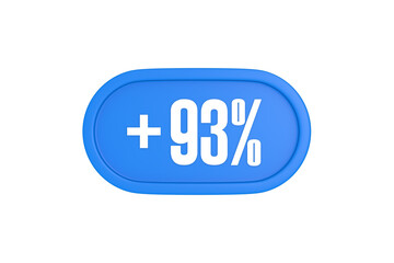 93 Percent increase 3d sign in light blue color isolated on white background, 3d illustration.
