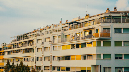 Aerial view over the rooftops of the Eixample district in Barcelona, Catalonia, Spain