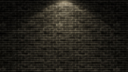 Blur background. Empty brick wall of dark room with warm lighting from spotlight. Workspace for product display and advertise on social media. 3D illustration