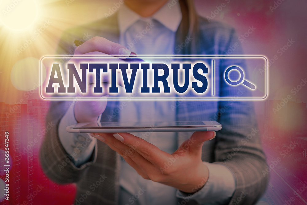 Poster writing note showing antivirus. business concept for suitable for the detection and removal of compu
