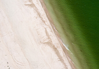 sandy beach on the seashore, view from above