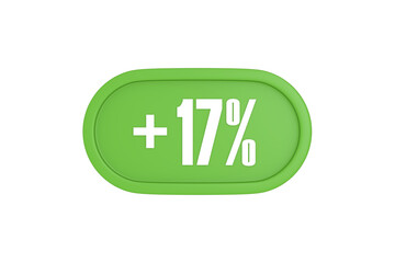 Fototapeta premium 17 Percent increase 3d sign in light green color isolated on white background, 3d illustration.