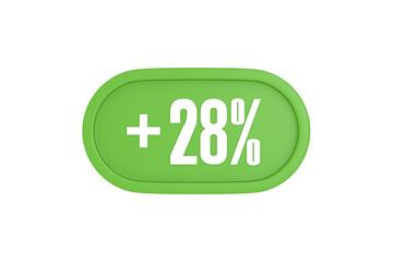 Fototapeta premium 28 Percent increase 3d sign in light green color isolated on white background, 3d illustration.
