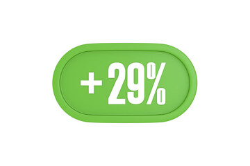 Fototapeta premium 29 Percent increase 3d sign in light green color isolated on white background, 3d illustration.