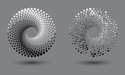 halftone dots spiral like yin and yang symbol - obrazy, fototapety, plakaty