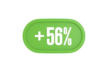 56 Percent increase 3d sign in light green color isolated on white background, 3d illustration.