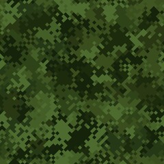 Military camouflage seamless pattern. Woodland digital pixel style.