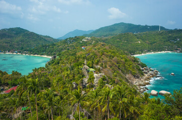 Tropical island paradise in Thailand, Koh Tao. View from John-Suwan Viewpoint on Chalok baan kao bay and Shark Bay