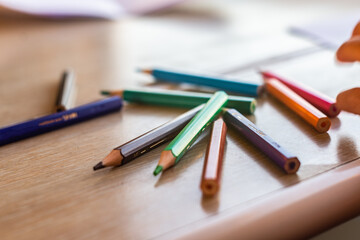 Color pencils on a table