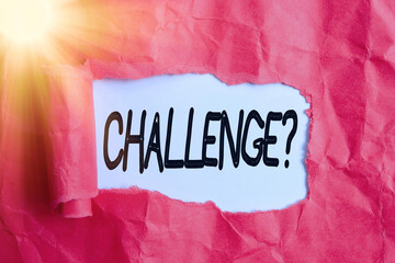 Conceptual hand writing showing Challenge Question. Concept meaning Invitation to engage in a race...