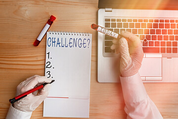 Conceptual hand writing showing Challenge Question. Concept meaning Invitation to engage in a race...