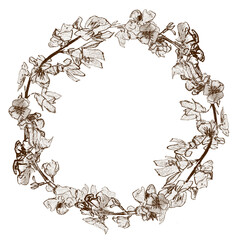 Hand drawn romantic wreath. Decorative botanical element, wreath for inviting card - 365650360