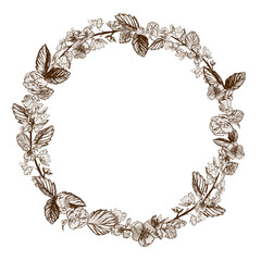 Hand drawn romantic wreath. Decorative botanical element, wreath for inviting card - 365650376