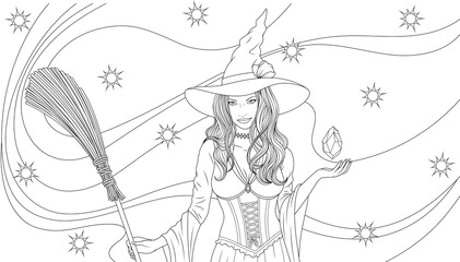 Beautiful witch conjures