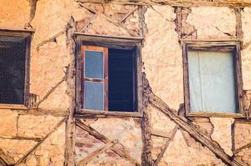 Windows on the facade of an old building