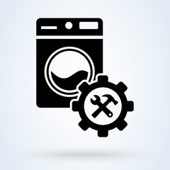 Washing machine repair service illustration in flat style. Plumbing services, household appliances repair icon.