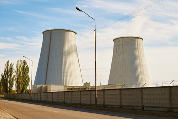 Panoramic view of a thermal power plant on a spring morning.