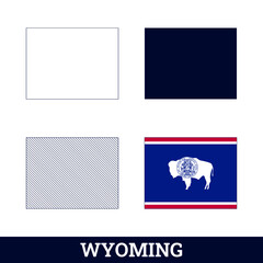 US State Wyoming Map with flag vector