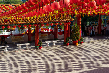 The beautiful decoration of Red Lantern during  Chinese New Year at the temple. The image contains certain grain or noise and soft focus.
