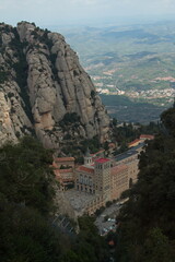 Fototapeta na wymiar Abbey of Montserrat over Monistrol de Montserrat, Catalonia, Spain, Europe