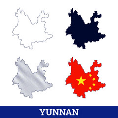 China State Yunnan Map with flag vector