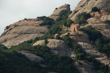 Fototapeta na wymiar Church Ermita de Sant Joan over Santa Maria de Montserrat Abbey, Catalonia, Spain, Europe 