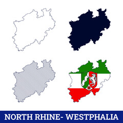 Fototapeta premium German State North-Rhine-Westphalia Map with flag vector