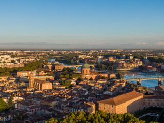 Aerial view of the Toulouse city center, Saint Joseph Dome and River Garonne, France