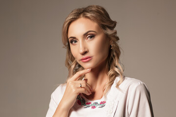 Fototapeta premium Take care of you skin since youth. Close-up beauty well-being cosmetological portrait of female 30s face with natural skin