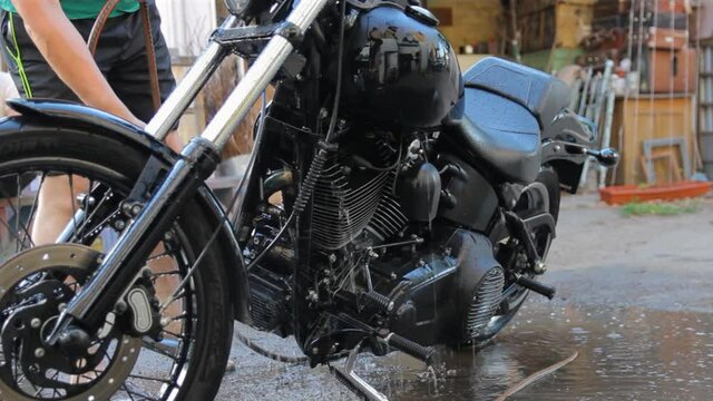Black beautiful chopper hand washed by biker