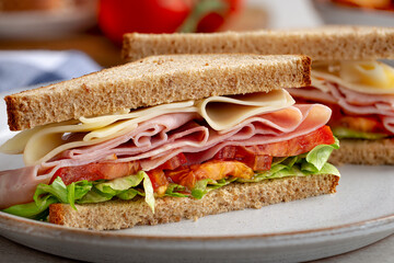 Ham and Cheese Sandwich on Whole Wheat Bread